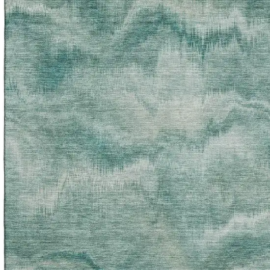 Teal And Ivory Abstract Washable Area Rug With UV Protection Photo 3