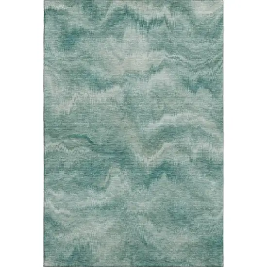 Teal And Ivory Abstract Washable Area Rug With UV Protection Photo 1