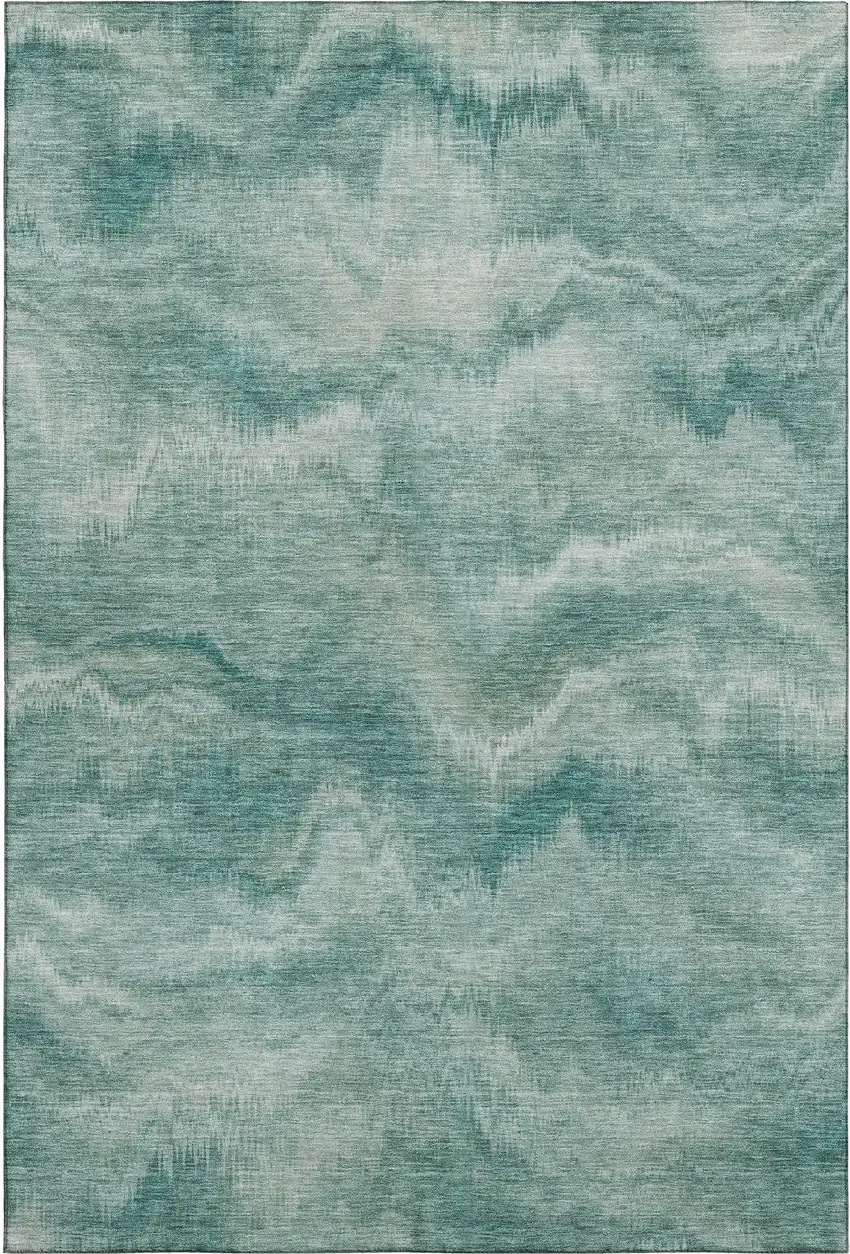 Teal And Ivory Abstract Washable Area Rug With UV Protection Photo 1