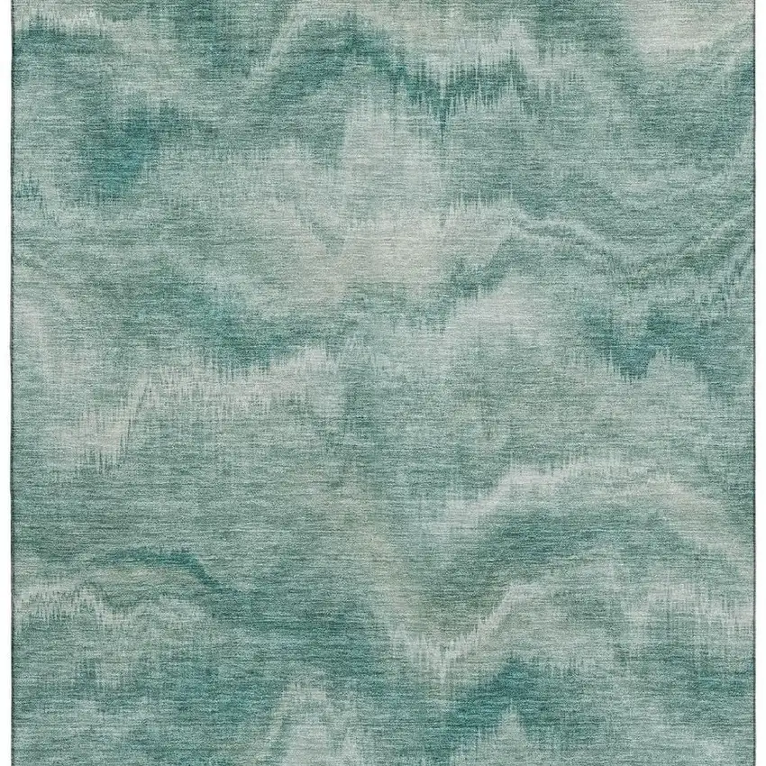 Teal And Ivory Abstract Washable Area Rug With UV Protection Photo 4