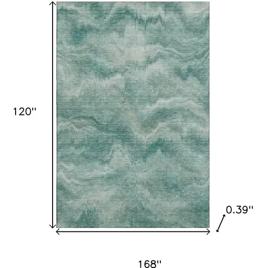 Teal And Ivory Abstract Washable Area Rug With UV Protection Photo 9