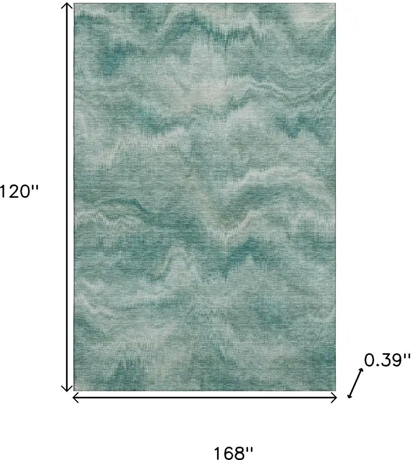 Teal And Ivory Abstract Washable Area Rug With UV Protection Photo 9