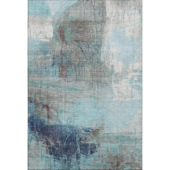 Teal And Ivory Abstract Washable Area Rug With UV Protection Photo 1