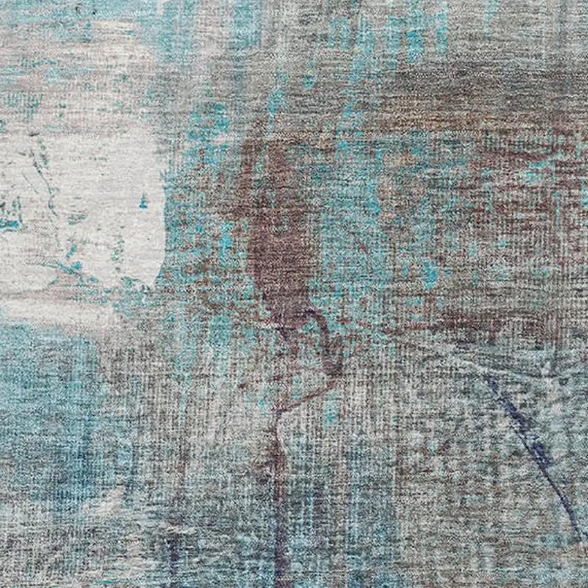 Teal And Ivory Abstract Washable Area Rug With UV Protection Photo 3