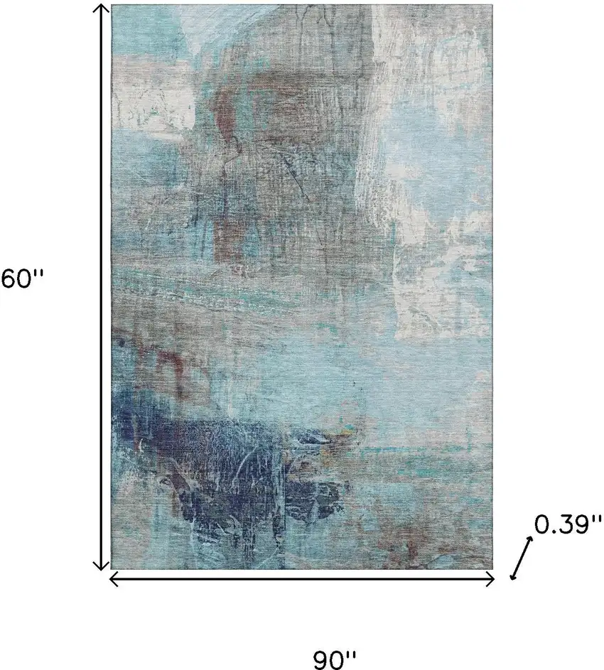 Teal And Ivory Abstract Washable Area Rug With UV Protection Photo 9