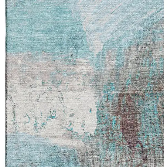 Teal And Ivory Abstract Washable Area Rug With UV Protection Photo 3