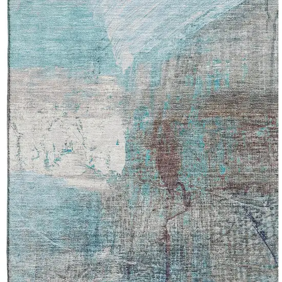 Teal And Ivory Abstract Washable Area Rug With UV Protection Photo 4
