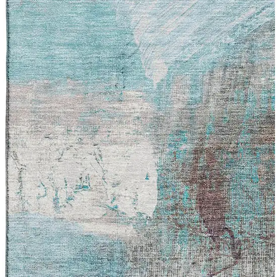 Teal And Ivory Abstract Washable Area Rug With UV Protection Photo 3