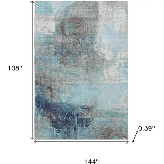 Teal And Ivory Abstract Washable Area Rug With UV Protection Photo 9