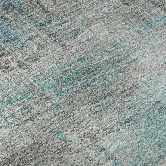 Teal And Ivory Abstract Washable Area Rug With UV Protection Photo 8