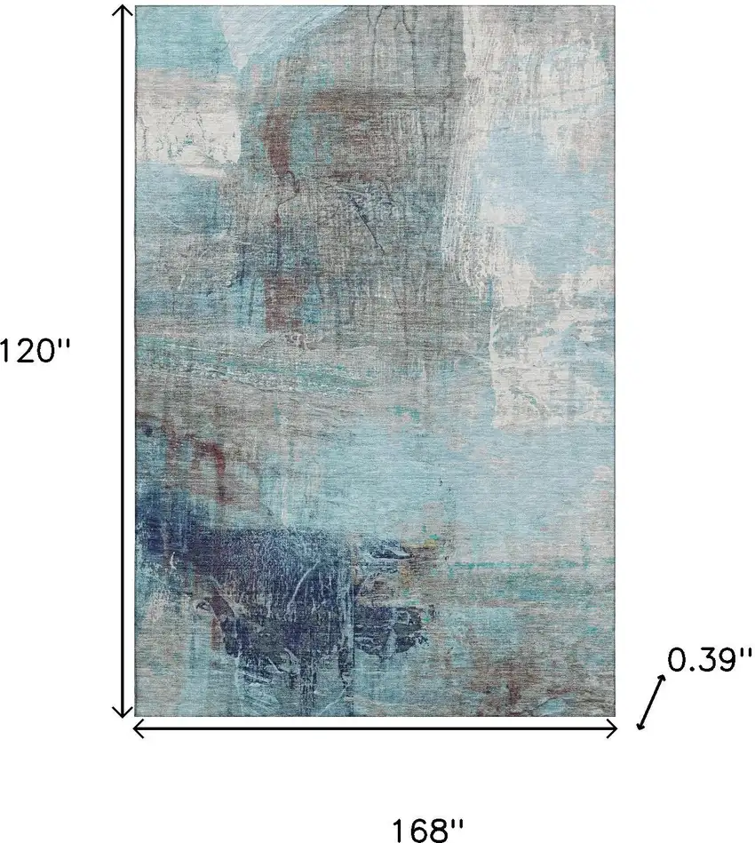 Teal And Ivory Abstract Washable Area Rug With UV Protection Photo 9