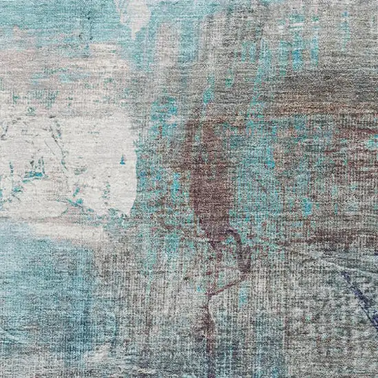 Teal And Ivory Abstract Washable Area Rug With UV Protection Photo 3