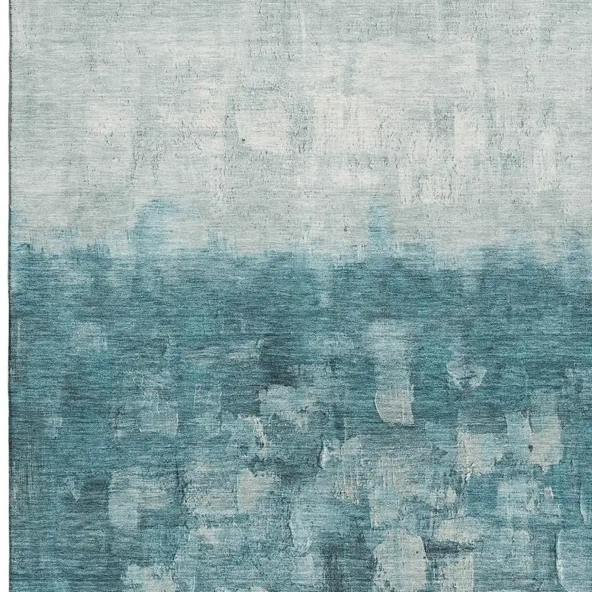 Teal And Ivory Abstract Washable Area Rug With UV Protection Photo 4