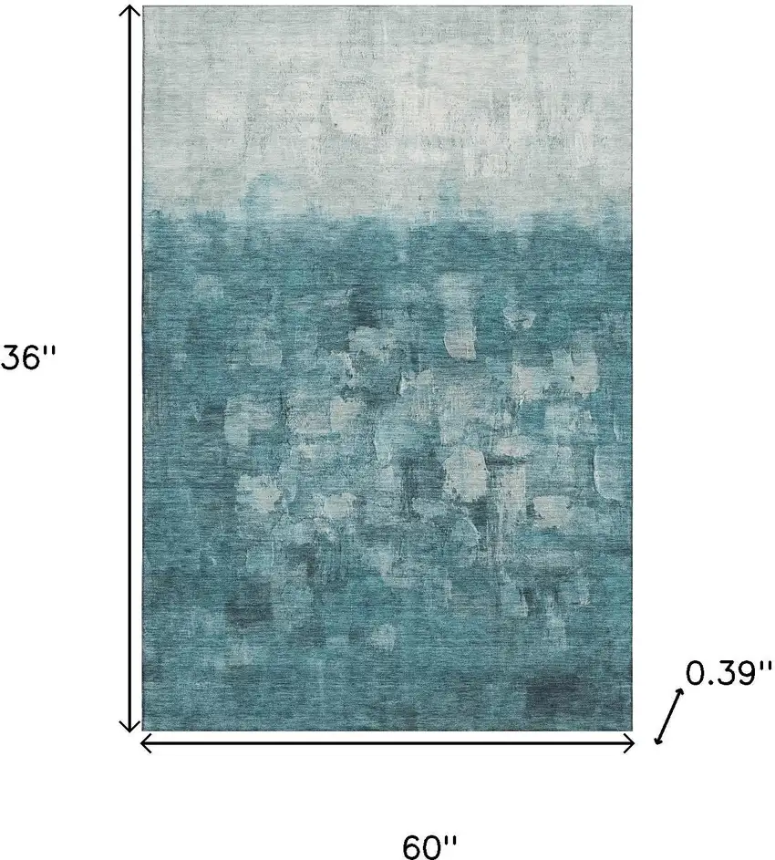 Teal And Ivory Abstract Washable Area Rug With UV Protection Photo 9