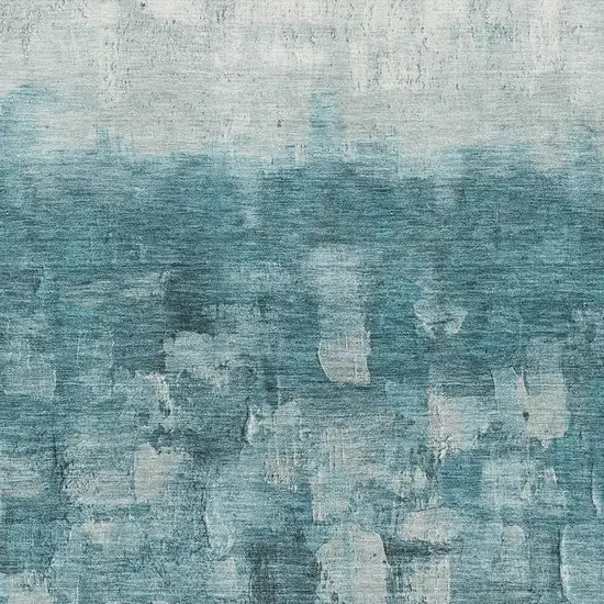 Teal And Ivory Abstract Washable Area Rug With UV Protection Photo 3