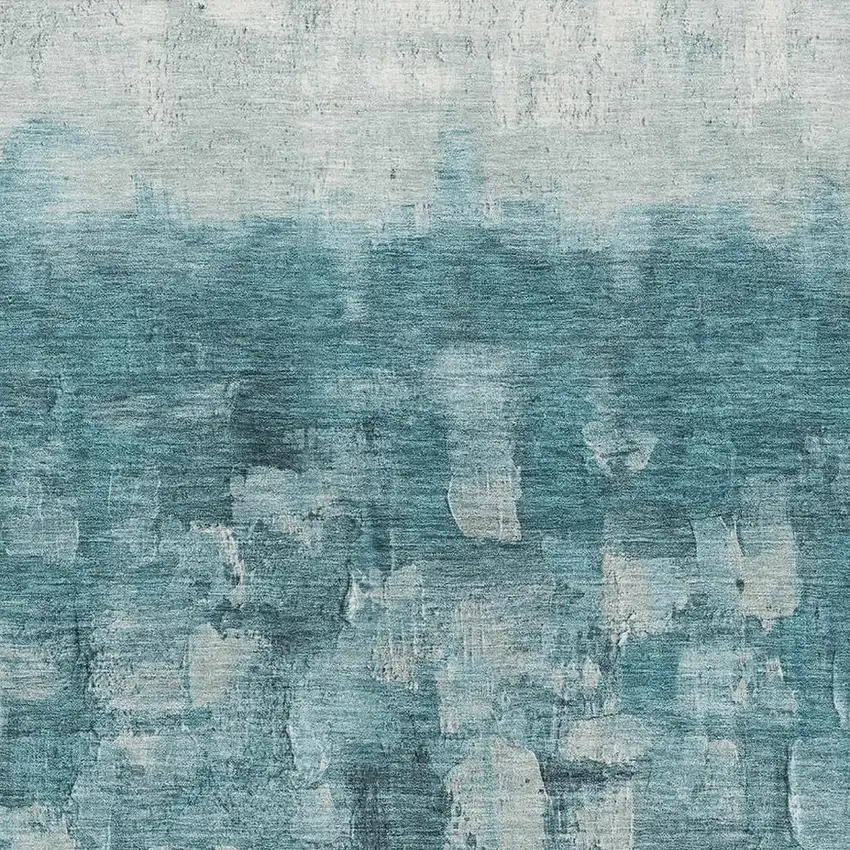 Teal And Ivory Abstract Washable Area Rug With UV Protection Photo 3