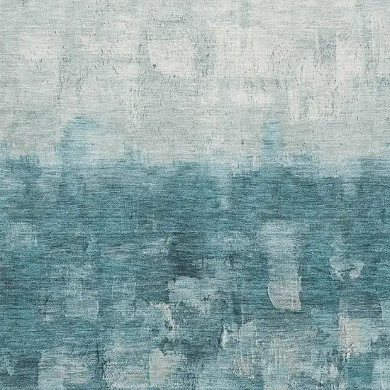 Teal And Ivory Abstract Washable Area Rug With UV Protection Photo 3