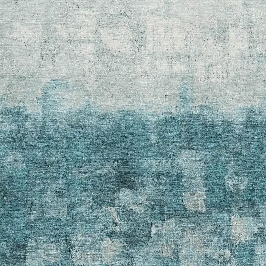 Teal And Ivory Abstract Washable Area Rug With UV Protection Photo 3