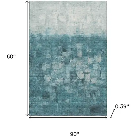 Teal And Ivory Abstract Washable Area Rug With UV Protection Photo 9