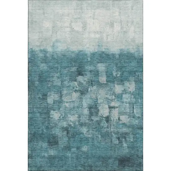 Teal And Ivory Abstract Washable Area Rug With UV Protection Photo 1