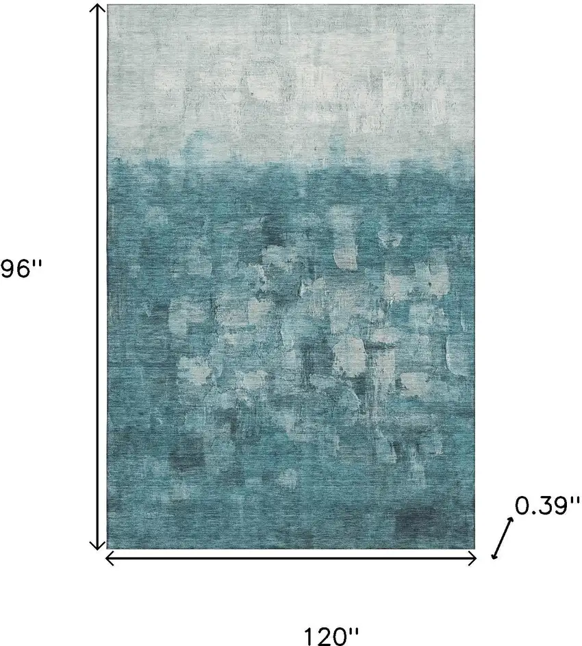 Teal And Ivory Abstract Washable Area Rug With UV Protection Photo 9