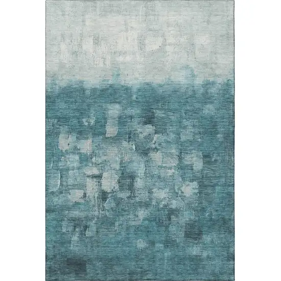Teal And Ivory Abstract Washable Area Rug With UV Protection Photo 4