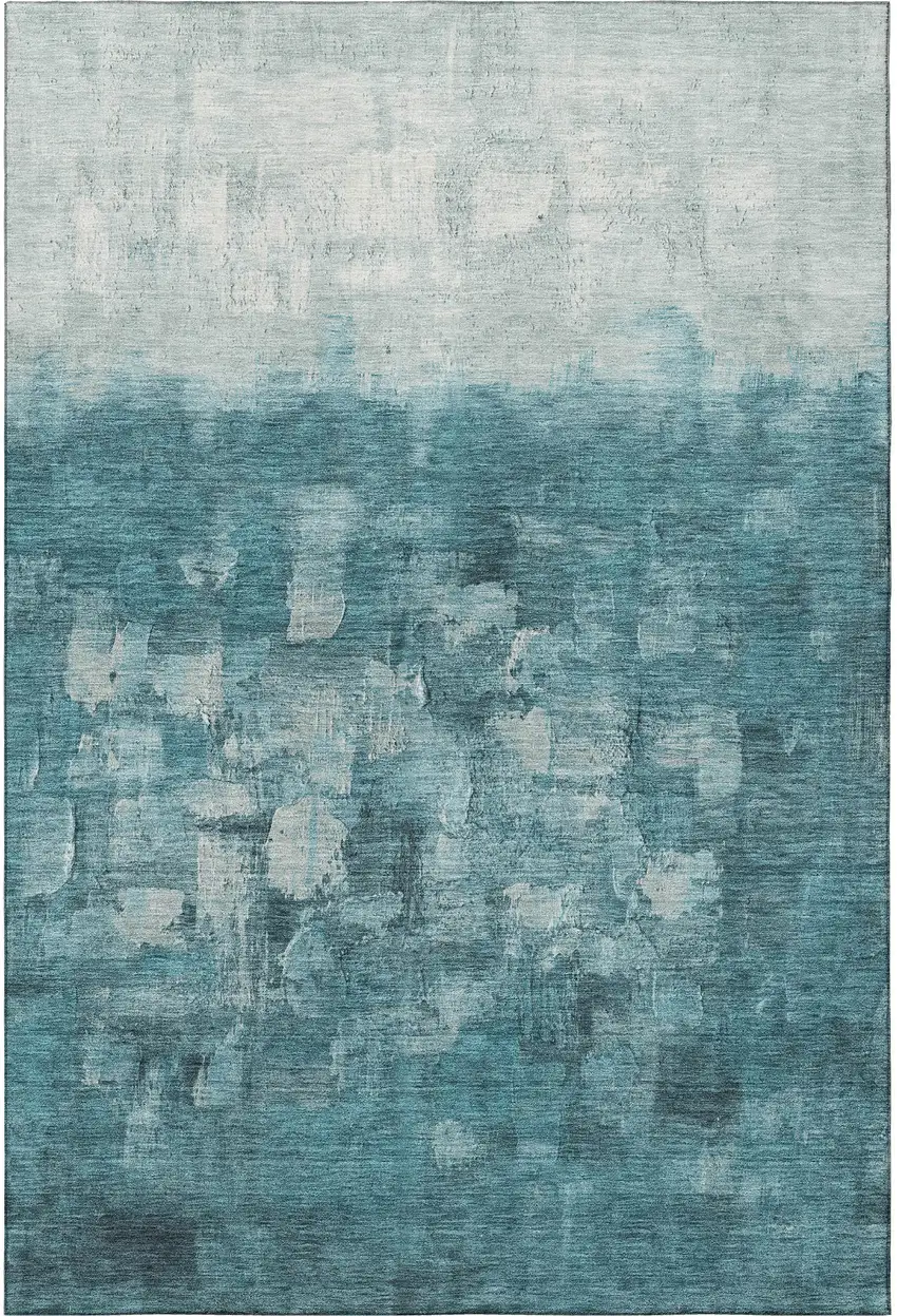 Teal And Ivory Abstract Washable Area Rug With UV Protection Photo 4