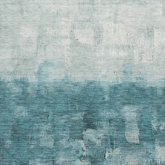 Teal And Ivory Abstract Washable Area Rug With UV Protection Photo 3