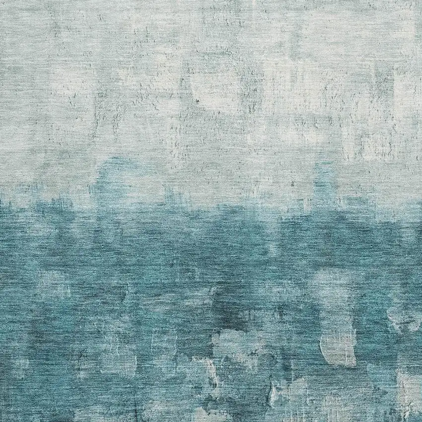 Teal And Ivory Abstract Washable Area Rug With UV Protection Photo 3