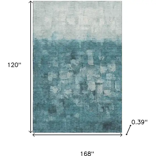 Teal And Ivory Abstract Washable Area Rug With UV Protection Photo 9