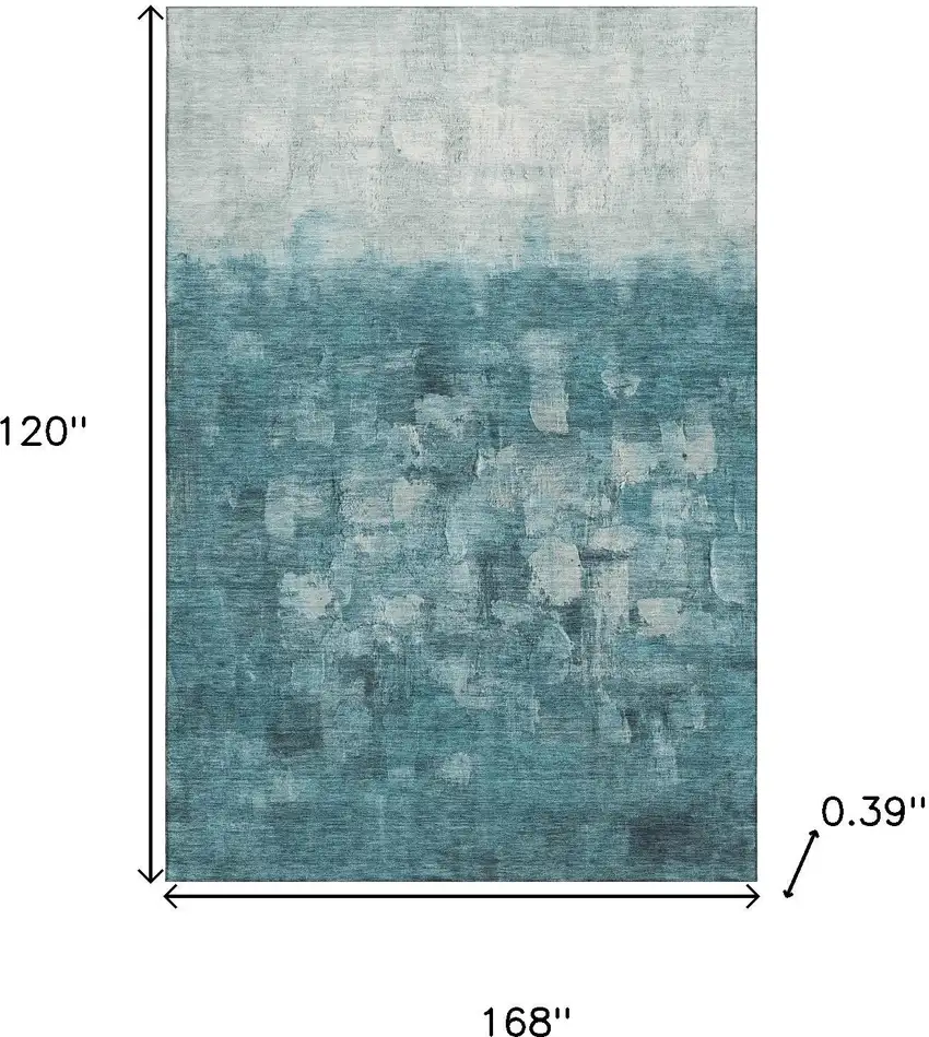 Teal And Ivory Abstract Washable Area Rug With UV Protection Photo 9