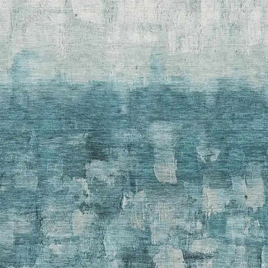 Teal And Ivory Abstract Washable Area Rug With UV Protection Photo 3