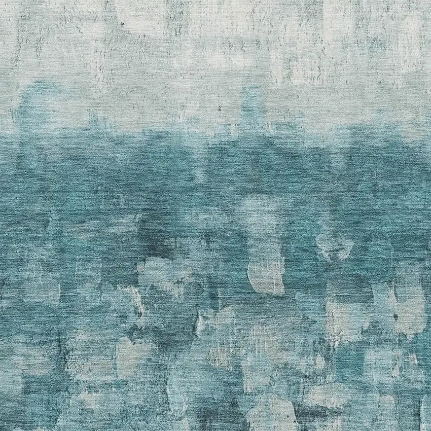 Teal And Ivory Abstract Washable Area Rug With UV Protection Photo 3