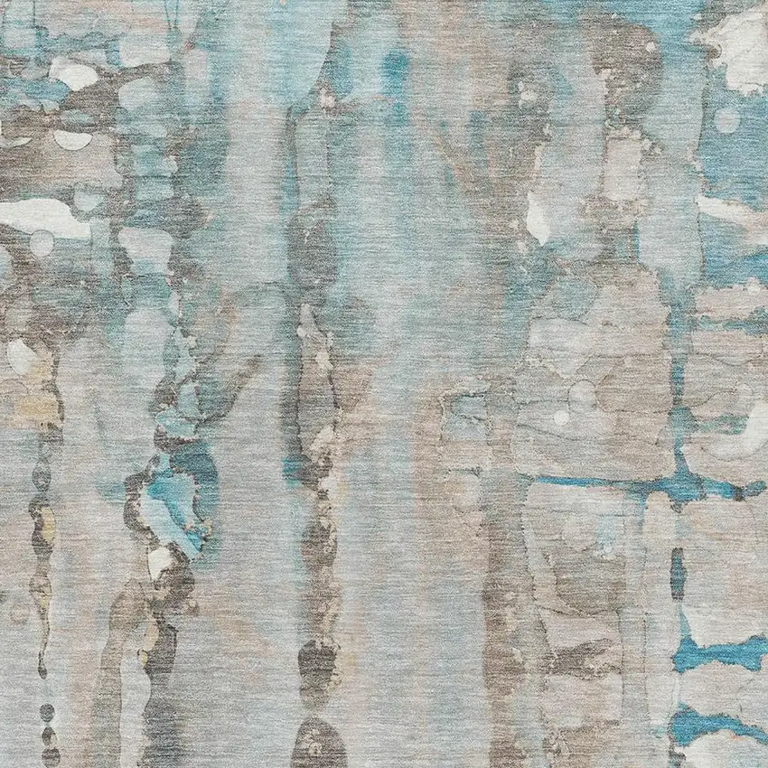 Teal And Ivory Abstract Washable Area Rug With UV Protection Photo 3