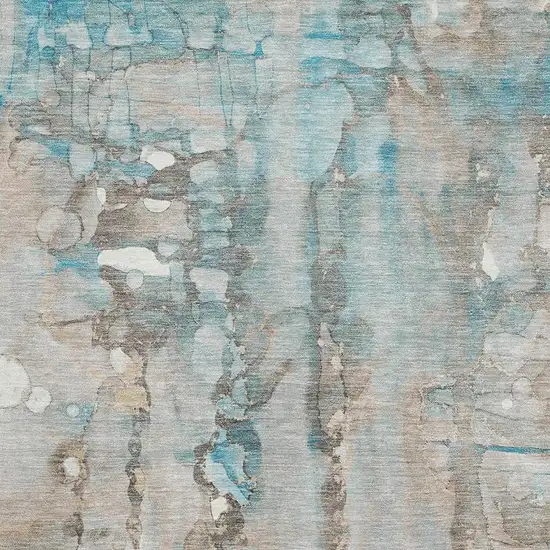 Teal And Ivory Abstract Washable Area Rug With UV Protection Photo 3