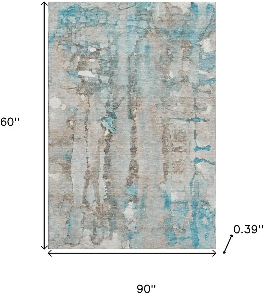 Teal And Ivory Abstract Washable Area Rug With UV Protection Photo 9