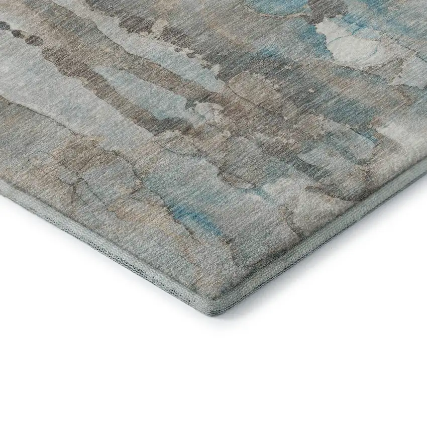 Teal And Ivory Abstract Washable Area Rug With UV Protection Photo 7