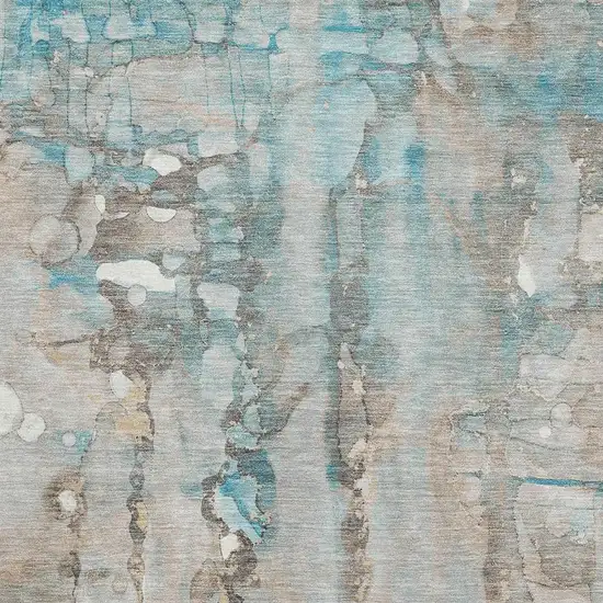 Teal And Ivory Abstract Washable Area Rug With UV Protection Photo 3
