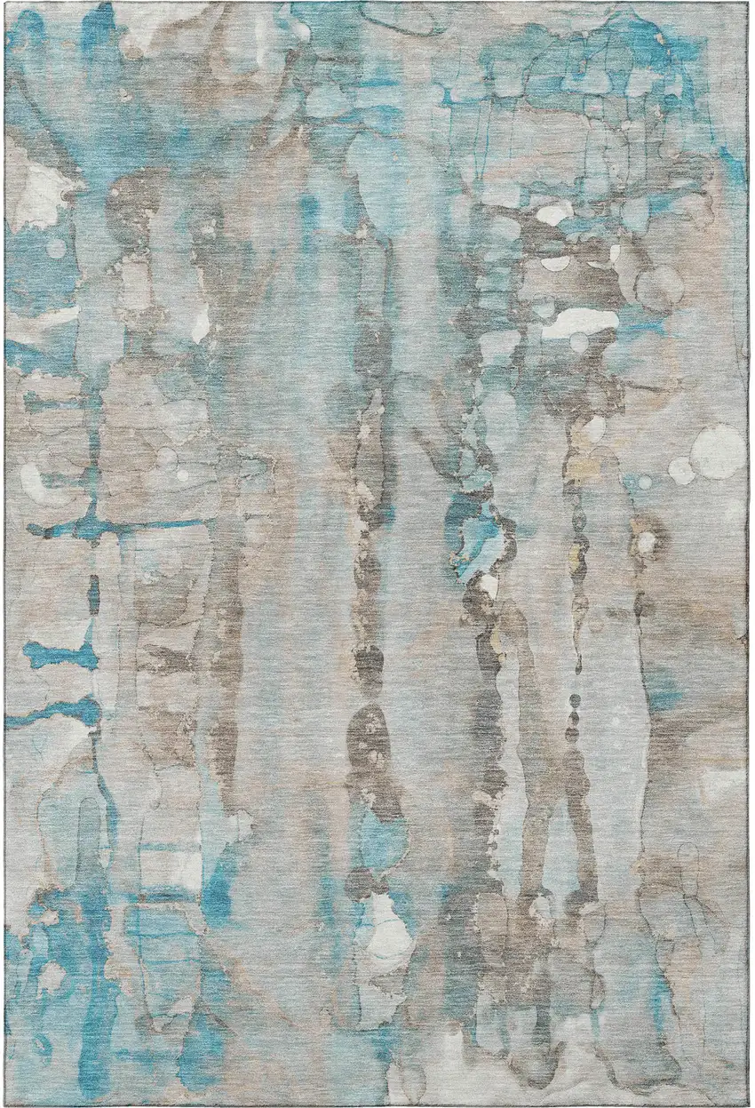 Teal And Ivory Abstract Washable Area Rug With UV Protection Photo 4