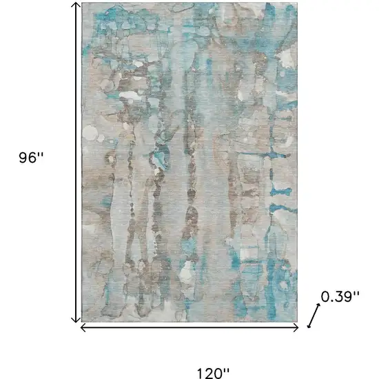 Teal And Ivory Abstract Washable Area Rug With UV Protection Photo 9