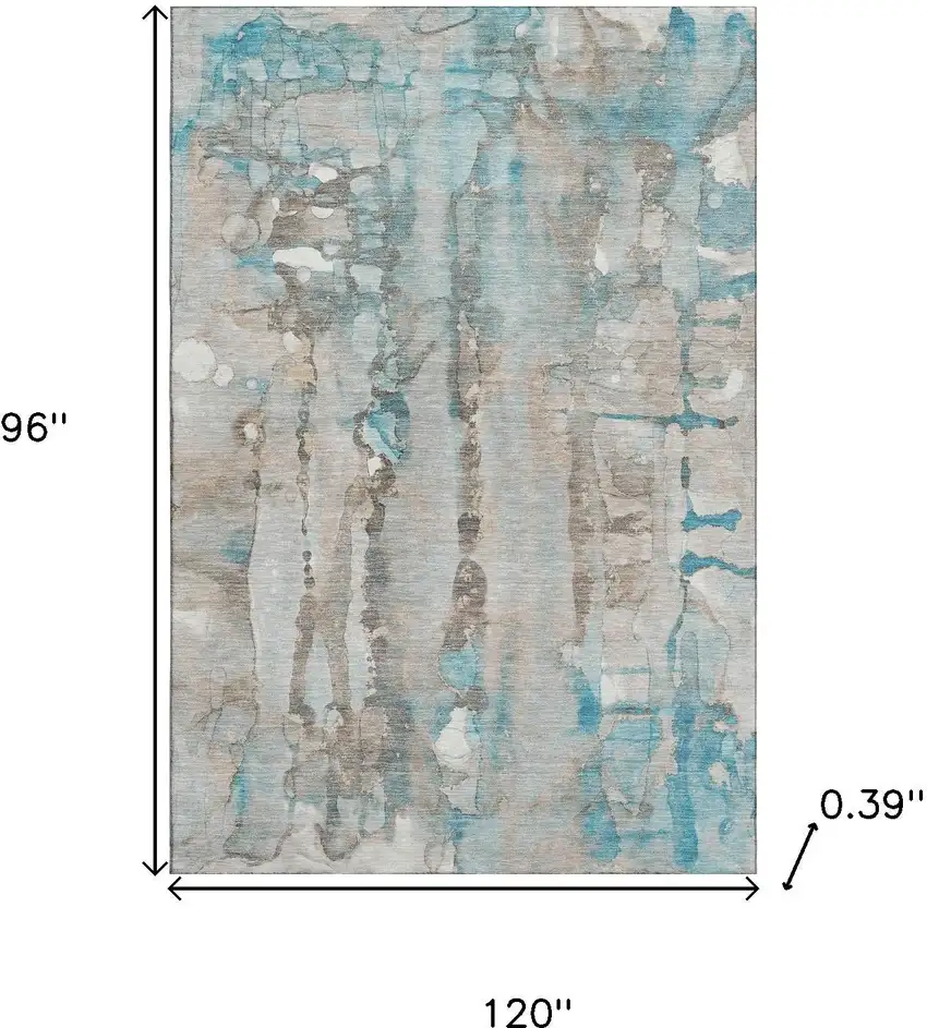 Teal And Ivory Abstract Washable Area Rug With UV Protection Photo 9