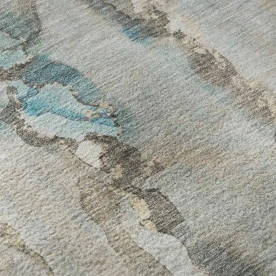 Teal And Ivory Abstract Washable Area Rug With UV Protection Photo 8