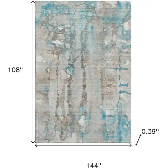 Teal And Ivory Abstract Washable Area Rug With UV Protection Photo 9