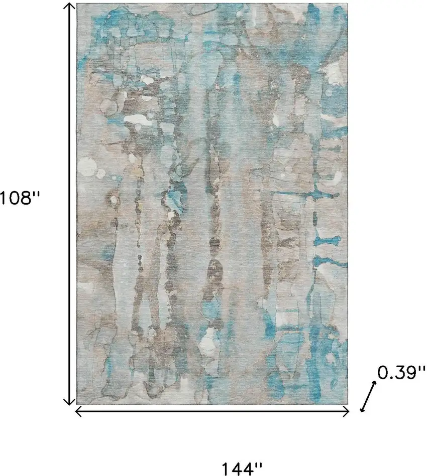 Teal And Ivory Abstract Washable Area Rug With UV Protection Photo 9