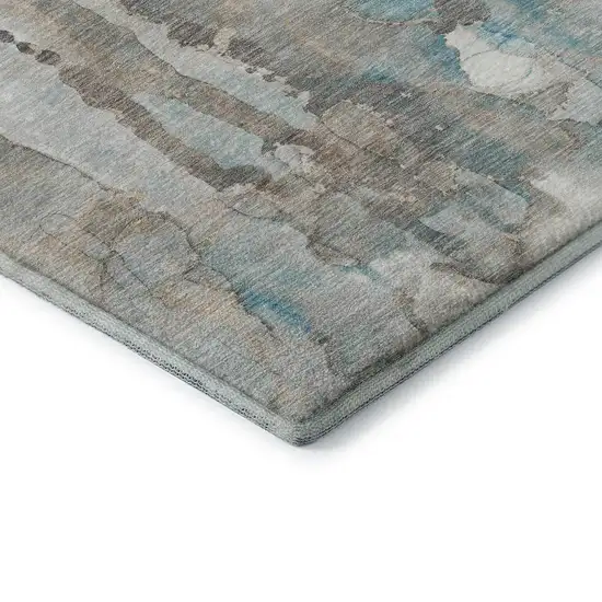 Teal And Ivory Abstract Washable Area Rug With UV Protection Photo 7