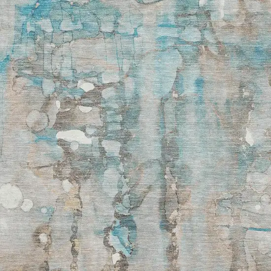 Teal And Ivory Abstract Washable Area Rug With UV Protection Photo 3