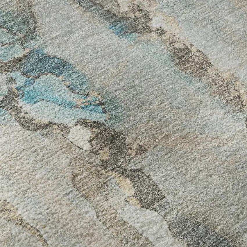 Teal And Ivory Abstract Washable Area Rug With UV Protection Photo 8