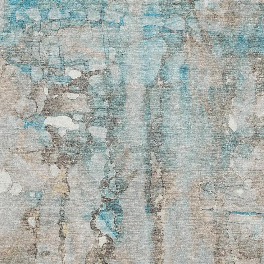 Teal And Ivory Abstract Washable Area Rug With UV Protection Photo 3