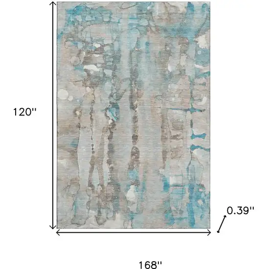 Teal And Ivory Abstract Washable Area Rug With UV Protection Photo 9
