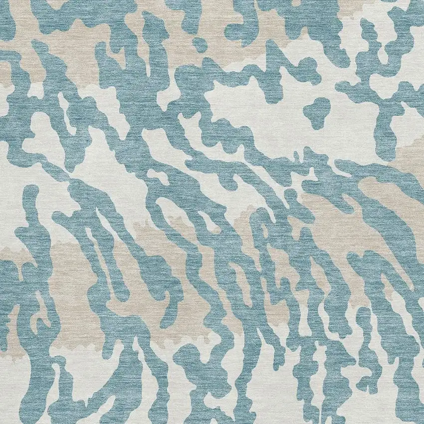 Teal And Ivory Animal Print Washable Area Rug With UV Protection Photo 3